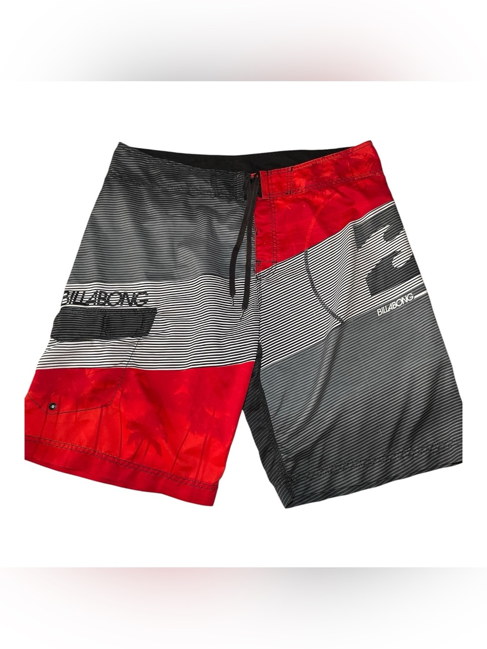 Billabong Y2K Board Shorts Men’s Size 38 Red Gray Black Surf Swim Trunks